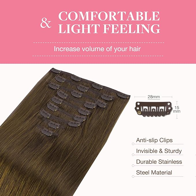 GOO GOO Clip in Hair Extensions Real Human Hair, Remy Human Hair Extensions Clip ins for Women, Natural Human Hair, 24inch 240g 9Pcs, #4A Chocolate Brown