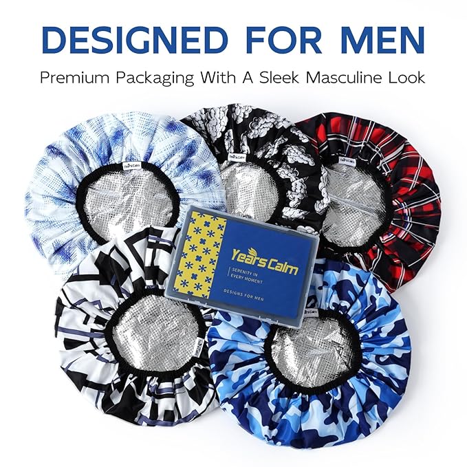 Years calm Shower Cap for Men, Waterproof & Heat-Retaining Hair Treatment Cap – Reusable Men’s Shower Cap with Foil Lining, Elastic Band, for Steam Care, Hair Mask & Oil Conditioning