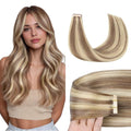 GOO GOO Tape in Hair Extensions Human Hair, 8B/60B Golden Blonde Highlights, 20inch 50g 20pcs, Skin Weft Seamless Invisible, Silky Straight with Thick Ends, Remy Human Hair