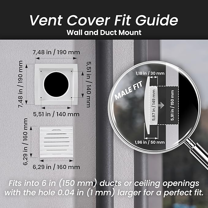 Repa Market 6 Inch Anthracite Dryer Vent Hood/Duct Cover for Walls or Ceiling/ABS Plastic Louvered Air Grille with Built-In Mesh Screen/Exhaust and Dryer Vent Covers for Indoor & Outdoor Use