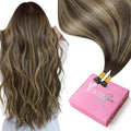 YoungSee Nano Ring Hair Extensions Brown Ombre Nano Extensions Human Hair Balayage Dark Brown with Caramel Blonde Nano-Bead Hair Extension Human Hair 14 Inch Nano-tip Remy Hair Extension 50G/S