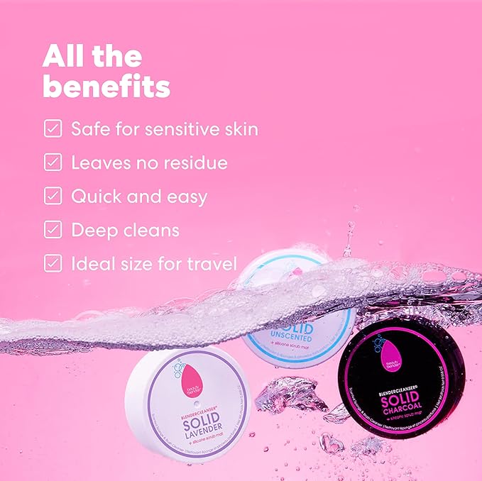 Beautyblender Blendercleanser Tool Scrub Solid Cleanser – Lavender Makeup Sponge & Brush Cleansing Bar – Hand, Sponge, and Brush Cleanser, Removes Makeup & Buildup, Travel-Friendly, 1 oz