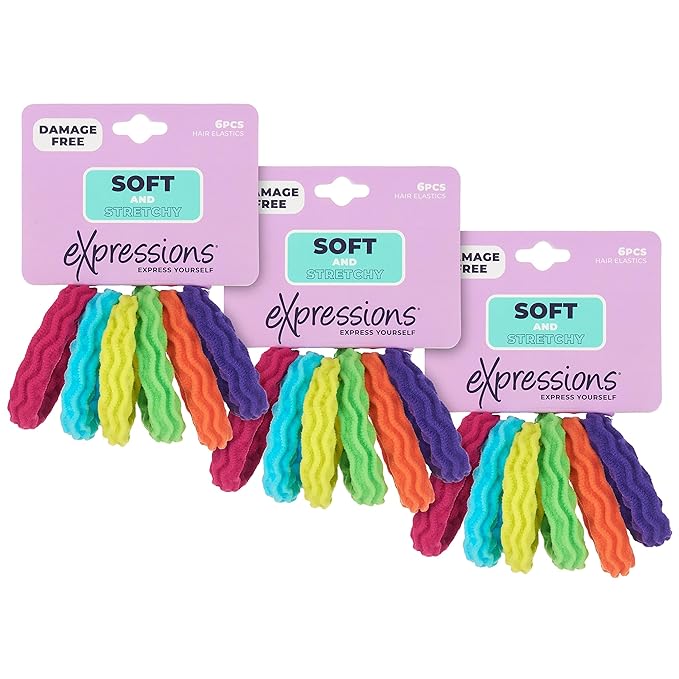 18pc Waved Ponytail Elastic Set in Bright Colors - Ponytail Holders Hair Ties Value Pack - Colorful Ponytail Holders Wavy Textured Hair Ties For Women