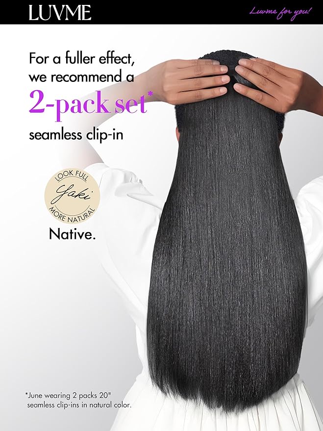 LUVME Yaki Straight Seamless 110g 7Pcs Clip in Hair Extensions Full Max with 20inch Remy Human Hair Extensions, Natural Black 100% Real Soft Hair