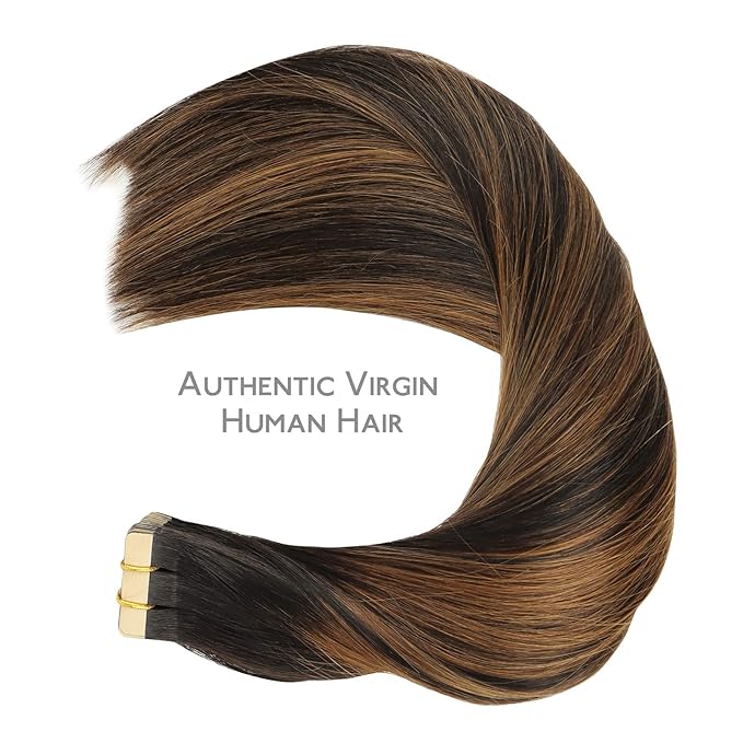 WENNALIFE Tape in Hair Extensions Human Hair, 20pcs 50g 24 inch Natural Black Mixed Chestnut Brown Remy Hair Extensions Straight Human Hair Tape in Extensions Straight Extensiones De Cabello Humano