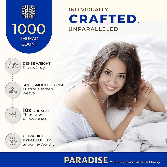 THREAD SPREAD 100% Pure Cotton Pillowcases Set of 2-1000 TC Egyptian Quality Cotton Pillow Cases, Indigo Blue Standard/Queen Pillowcase Set, Extra Long-Staple, Soft Sateen Weave Bed Pillow Covers