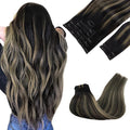 GOO GOO Clip in Hair Extensions Real Human Hair, Remy Human Hair Extensions Clip ins for Women, Natural Human Hair, 22inch 150g 9Pcs, 1B/16/1B Balayage Natural Black to Light Blonde