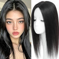 Hair Toppers for Women Real Human Hair, 360°3D Topper for Women with Thinning Crown Wispy Clip in Bangs Breathable Hand Tied Craft Big Coverage Hairpieces(Black（Big Coverage）, 16 Inch-3D-Side)