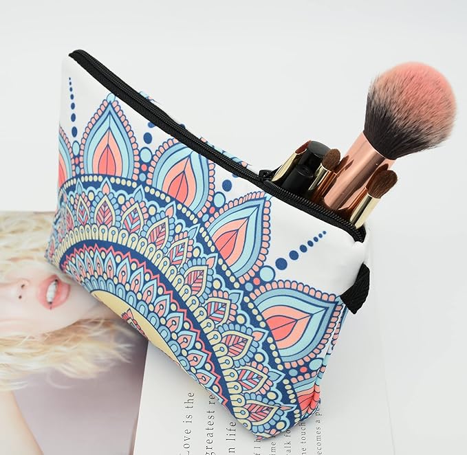2 Pcs Cosmetic Bag for Women Small Make Up Bag Waterproof Travel Toiletries Pouch with Zipper for Organizing Small Items, Gift Bags for Birthday Christmas(Mandala)