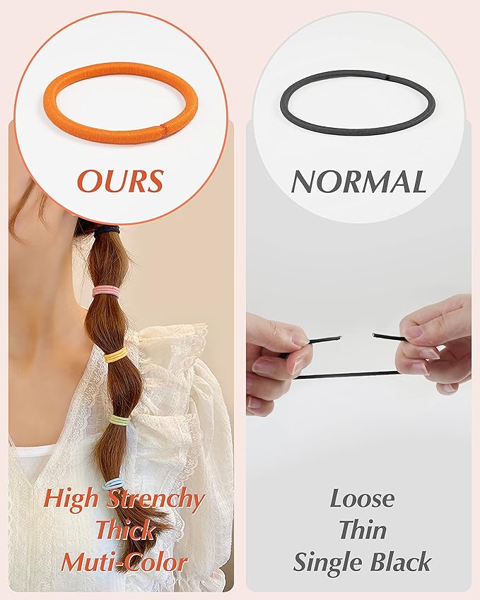 203 Pieces Hair Ties No Damage, 4MM Elastic Hair Ties, Medium Size Ponytail Holders for Women and Girls, Multicolor (20 Colors)