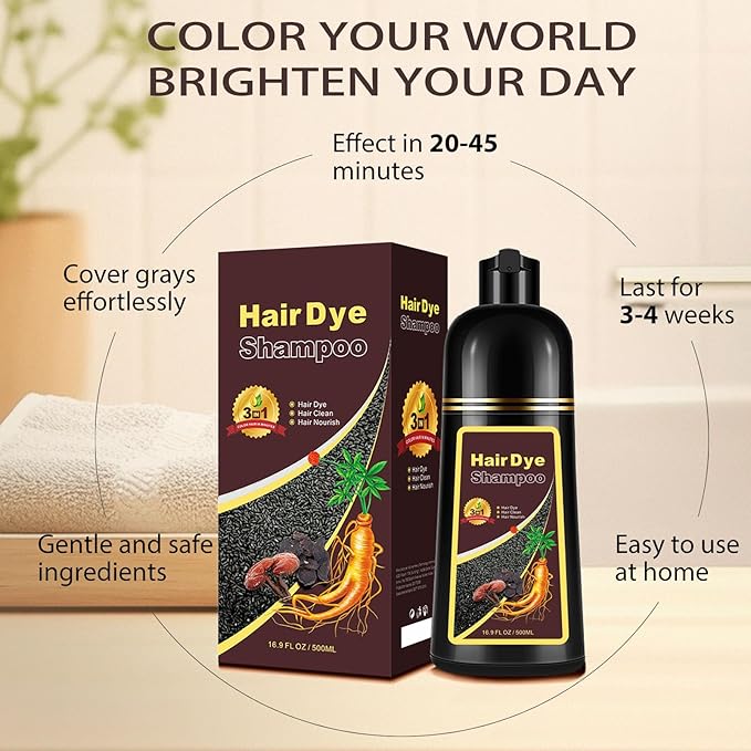 Hair Dye Shampoo Silver Gray, 3 in 1 Long-Lasting Hair Color Shampoo with Herbal Ingredients, Instant Natural Color, Easy Application at home for Women Men 16.9 Fl Oz