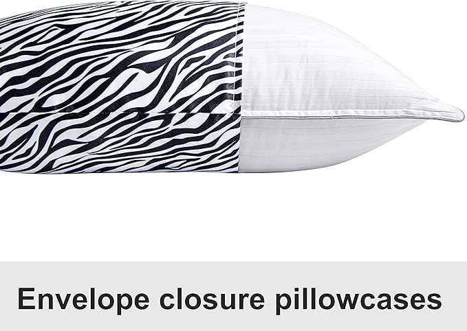 NTBAY 2 Pack Satin Queen Pillowcases for Hair and Skin, Luxurious and Silky Zebra Printed Pillow Cases with Envelope Closure, 20x30 Inches, Black and White
