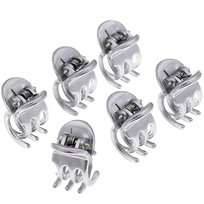 Camila Paris CP2914 French Hair Clip for Women, Set of 6 Extra Small Silver, Girls Hair Claw Clip Jaw Fashion Durable Styling Hair Accessories for Women, Ladies Strong Hold Grip Clamp, Made in France