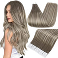 Full Shine Tape in Hair Extensions 50grams Seamless Tape in Extensions Balayage Color 7 Fading to 1000 Blonde and 7 Brown Remy Natural Human Hair Extensions 20 Inch 20PCS for Party