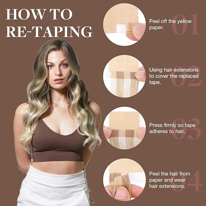 GOO GOO Tape in Hair Extensions Human Hair, 9/60 Balayage Ash Brown to Platinum Blonde, 22inch 30g 10pcs, Skin Weft Seamless Invisible, Silky Straight with Thick Ends, Remy Human Hair