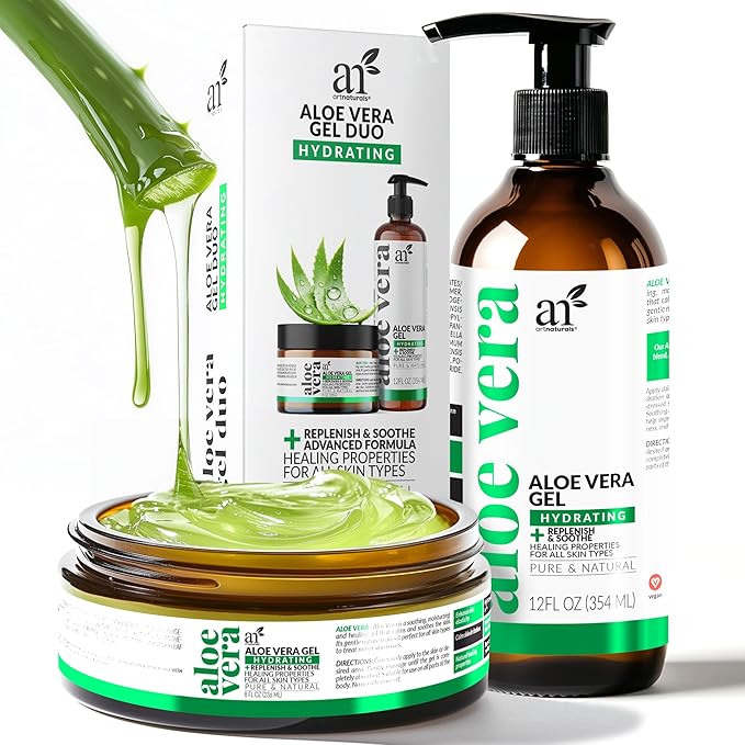 artnaturals Aloe Vera Gel Set - JUMBO 20oz - Sunburn Relief & Hydration for Face, Body, Scalp & Hair - Calming Moisturizer After Sun Exposure - Freshly Harvested within 12 Hours