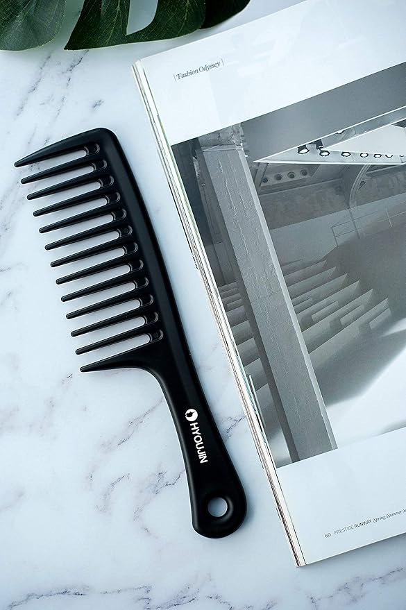 HYOUJIN Black Large Wide Tooth Detangler Paddle Brush - Best Styling Comb for Curly, Wet, Long Hair