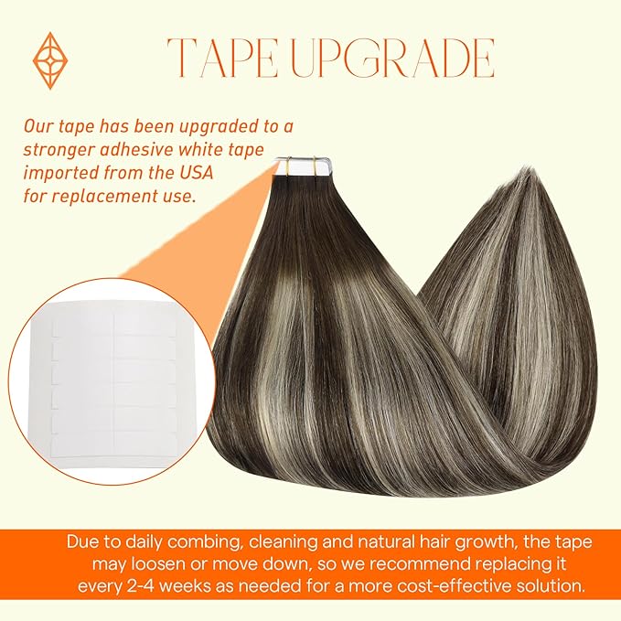 Full Shine Balayage Ombre Tape in Hair Extensions Human Hair Color 2/60/2 Brown And Blonde 16 Inch Tape in Human Hair Extensions 50Gram Straight Natural Remy Hair 20Pcs Add Volume