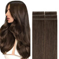 GOO GOO Invisi Edge Tape in Hair Extensions Human Hair, 4A Chocolate Brown, 6pcs 10inch 15g, Virgin Remy Hair, Seamless Injected Tape, Natural Look