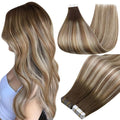 Full Shine Brown Tape in Hair Extensions Human Hair Color 3 Dark Brown Ombre 8 Ash Brown And 22 Blonde Tape in Extensions 18Inch 100G Remy Seamless Skin Weft 40Pcs Brazilian Straight