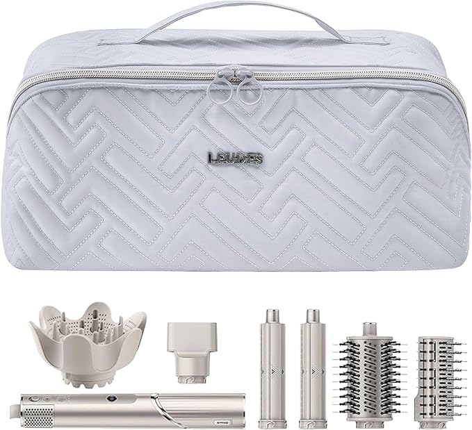 Leudes Hair Tools Travel Bag For Dy son Airwrap Hair Dryer Shark Flex Style Carrying Case Travel Makeup Bag Portable Pouch Open Flat Packing Organizers with Divider and Handle (Light Grey)