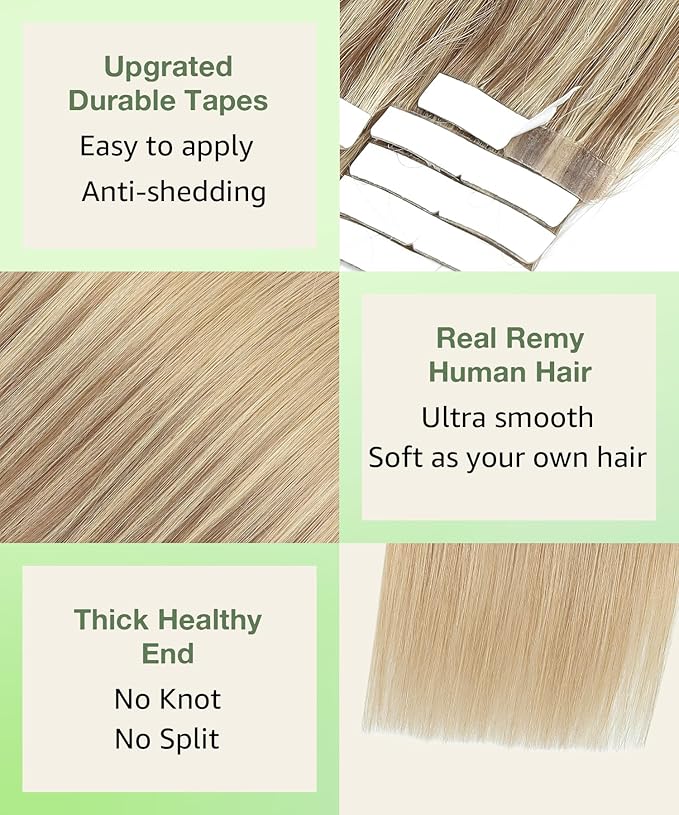SURNEL Tape in Hair Extensions Human Hair 22inch Balayage Golden Brown Highlighted Fading to Golden Blonde Tape Hair Extensions 20 pcs 50g(#10/16/16-22)