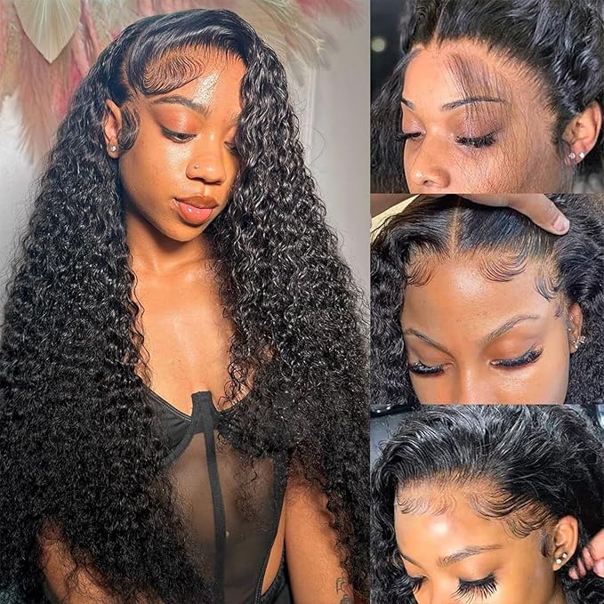 30 Inch Deep Wave Lace Front Wigs Human Hair Pre Plucked 200% Density 13x6 HD Lace Frontal Wigs with Baby Hair Deep Curly Wet and Wavy Glueless Wigs for Women (Natural Black, 30 Inch)