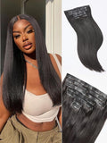 LUVME Yaki Straight Seamless 110g 7Pcs Clip in Hair Extensions Full Max with 22inch Remy Human Hair Extensions, Natural Black 100% Real Soft Hair