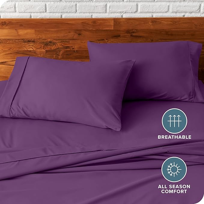 Bare Home Microfiber Pillow Cases - King Size Set of 2 - Cooling Pillowcases - Double Brushed - Plum Pillowcases Two Pack - Easy Care (King Pillowcase Set of 2, Plum)