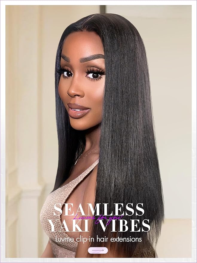 LUVME Yaki Straight Seamless 70g 4Pcs Clip in Hair Extensions Full Max with 20inch Remy Human Hair Clip ins Extensions, Natural Black 100% Real Soft Hair