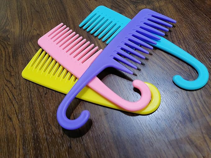 4 Pcs Wide Teeth Combs Shower, Detangler Comb with Hook, Hair Wide-Tooth Wet and Dry Comb for Women Everyday Use and Beauty Salon