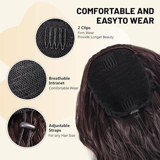 LEEONS 26 inch Drawstring ponytail Extension, Long Wavy pony tails hair extensions for Women - Synthetic Hairpiece Ponytail for Daily Use (Light Silver mixed Grey)