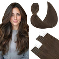 SURNEL Tape in Hair Extensions Human Hair 16 inch Tape in Extensions Color 4 Medium Brown Remy Tape Hair Extensions 20 pcs 50g(#4-16)