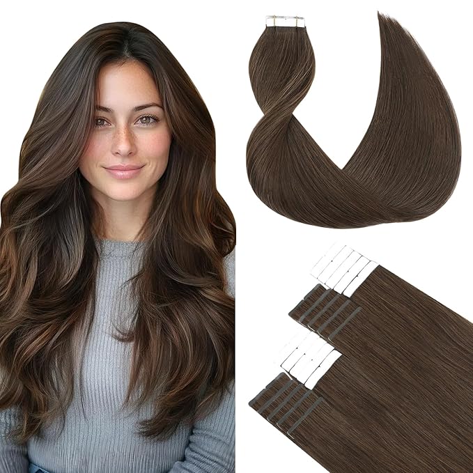 SURNEL Tape in Extensions Human Hair 22 inch #4 Chocolate Brown Tape in Hair Extensions 20 pcs 50g(#4-22)