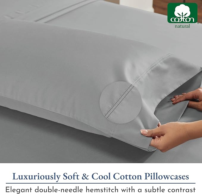 California Design Den Heirloom Soft, Smooth & Thick Certified 800 Thread Count 100% Cotton Sateen, 2 Pillow Cases Standard Size Fits Standard & Queen Size Pillows (Light Grey)