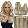 Full Shine Invisible Clip in Hair Extensions Human Hair 18 Inch Brown Highlight Blonde Clip in Extensions for Women Straight Remy Hair Extension 3 PCS 60 G
