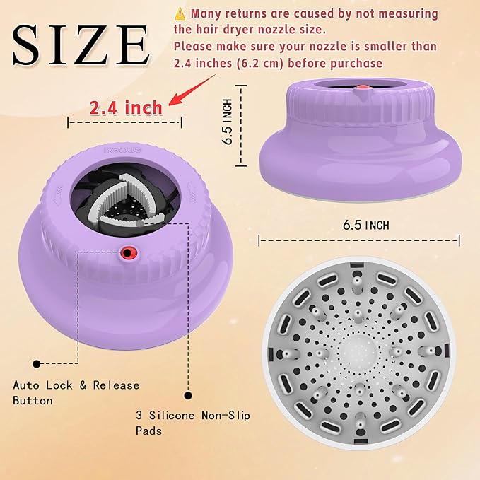 Hair Difuser Attachment Universal Diffuser Hair Dryer for 1.4-inch to 2.4-inch Blow Dryer, Hair Diffuser for Curly Hair and Natural Wavy Hair (Purple)