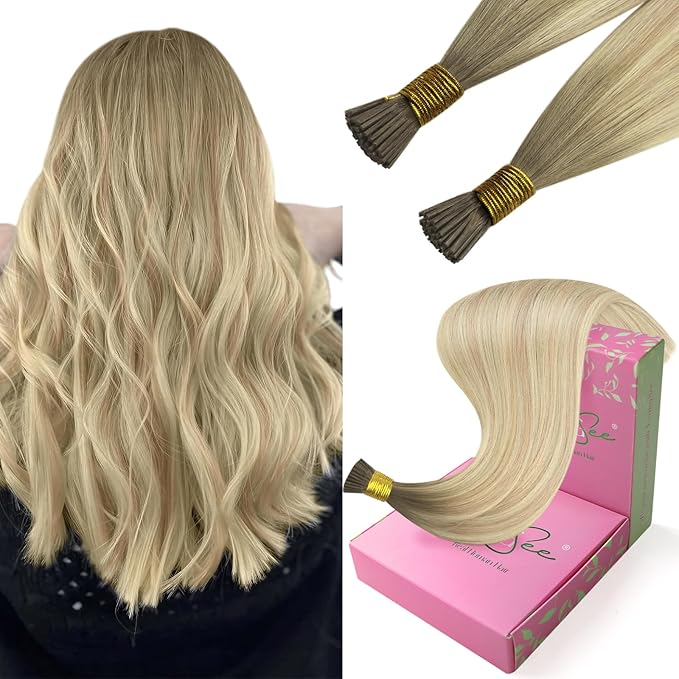 YoungSee I Tip Hair Extensions Ombre I Tips Hair Extensions Real Human Hair Ombre Ash Blonde to Platinum Blonde Itips Human Hair Extension 16In 80s 50g Balayage Tip Hair Extension for All Styles