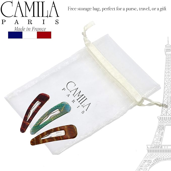 Camila Paris CP2931 French Hair Barrettes Clips, Snap Hair Slides Clic Clac for Women, Styling Girls Side Slide-in Metal Snap Pin Hair Accessories for Women. Strong Hold, No Slip Grip, Made in France