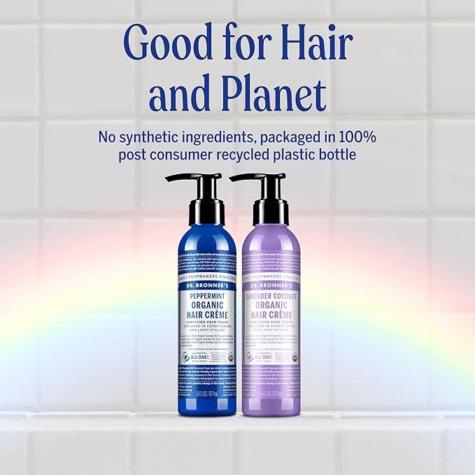 Dr. Bronner's - Organic Hair Crème - Lavender Coconut, Leave-In Conditioner & Styling Cream, Made w/Organic Oils, Hair Cream Supports Shine & Strength, Nourishes Scalp, Non-GMO (6oz, 2-Pack)