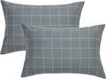 JELLYMONI 100% Natural Cotton Plaid King Pillowcases Set, 2 Pack Dark Gray with White Grid Geometric Pattern Printed Pillow Covers with Envelope Closure(Pillows are not Included)