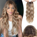 MORICHY Hair Toppers for Women with Thinning Hair 20inch Long Wavy Hair pieces for Women Synthetic Wiglets Topper with Bangs Clip in Light brown with Blonde Highlights