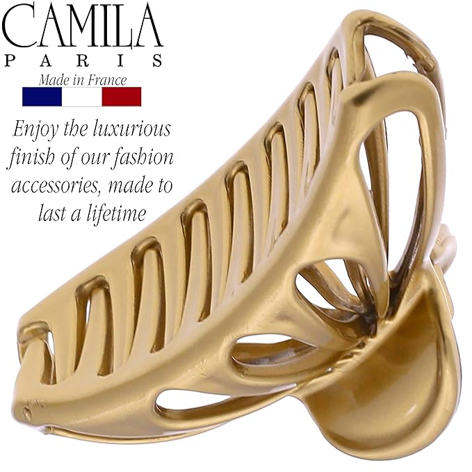 Camila Paris CP3083 French Hair Clip for Women Thick Hair for Long Curly Wavy Hair, Gold, Girls Hair Claw Clips Fashion Styling Hair Accessories for Women, Strong Hold No Slip Grip, Made in France