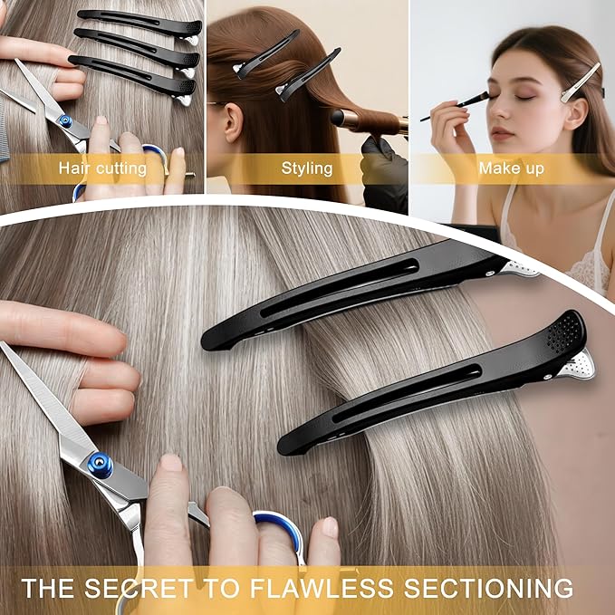 20 PCS Duckbill Hair Clips for Sectioning - 4.3” Professional Non-Slip Hair Clamps with Silicone Band, Gentle No-Mark Hold for Thick Hair, Styling & Coloring, Salon Hairdressing Accessories