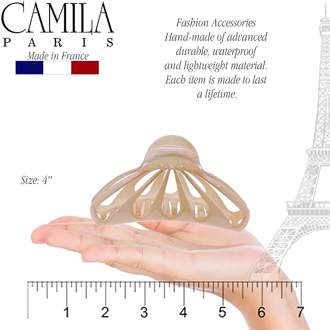 Camila Paris CP3054 French Hair Clip for Women with Thick, Long and Curly Wavy hair, Beige, No Slip Girls Fashion Styling Hair Accessory, Strong Hold, Made in France