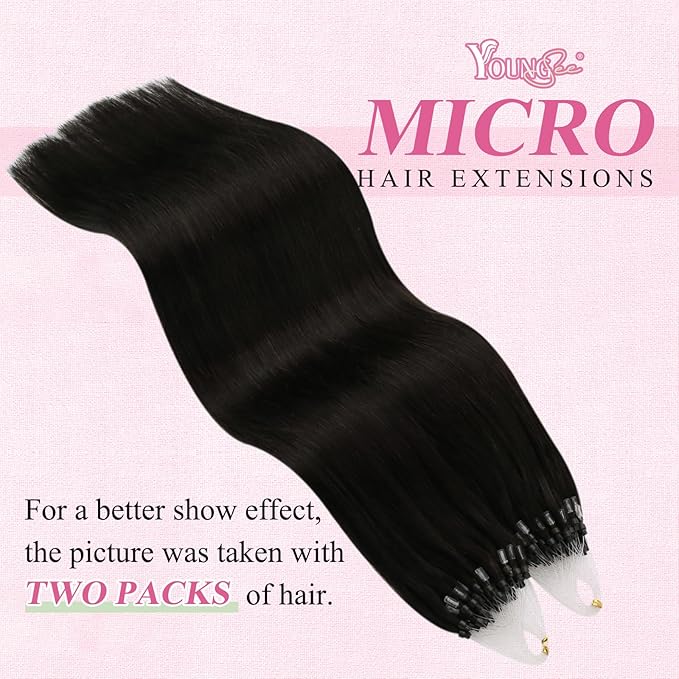YoungSee Micro Bead Hair Extensions Real Human Hair Dark Brown Microlink Hair Extensions Human Hair Brown Beaded Hair Extension Long Hair Micro Hair Extension 24In for Date Nights 50s 50g