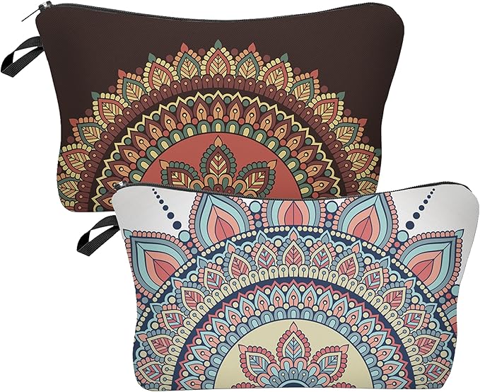 2 Pcs Cosmetic Bag for Women Small Make Up Bag Waterproof Travel Toiletries Pouch with Zipper for Organizing Small Items, Gift Bags for Birthday Christmas(Mandala)