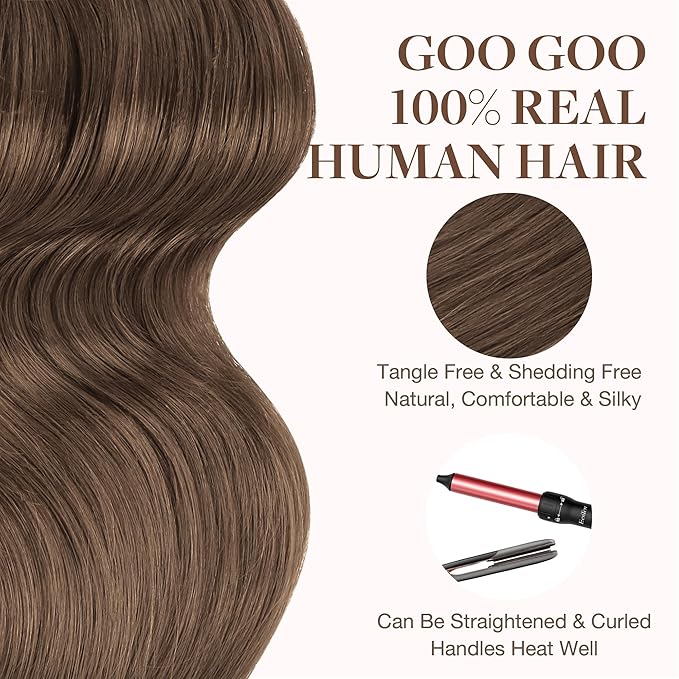 GOO GOO Tape in Hair Extensions Human Hair, 5 Light Ash Brown, 20inch 50g 20pcs, Skin Weft Seamless Invisible, Silky Straight with Thick Ends, Remy Human Hair