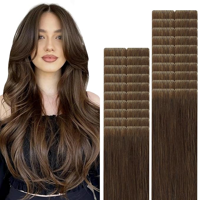 VINBAO Invisi Edge Tape in Hair Extensions Human Hair, 18in 50g 20pcs Chocolate Brown Injected Tape in Extensions Seamless Natural De Cabello Humano Thick Ends 18inch #4