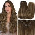 Full Shine Hair Extensions Clip ins Balayage Medium Brown to Honey Blonde Clip in Hair Extensions Remy Hair for Raving 16 Inch 120 G 7 Pcs